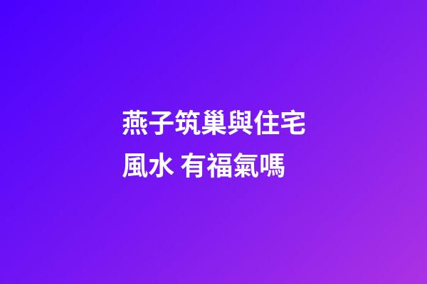 燕子筑巢與住宅風水 有福氣嗎